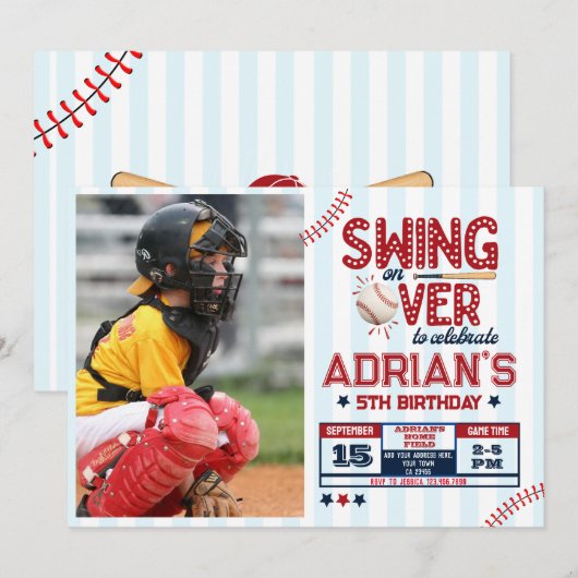 Baseball-Geburtstagsjunge Foto Einladung (Vorne/Hinten)