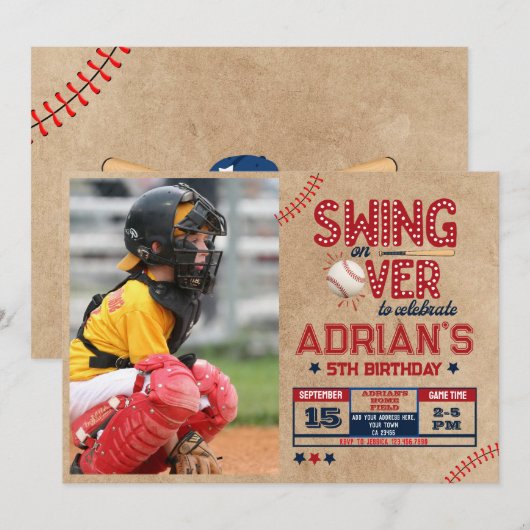 Baseball-Geburtstagsjunge Foto Einladung (Vorne/Hinten)