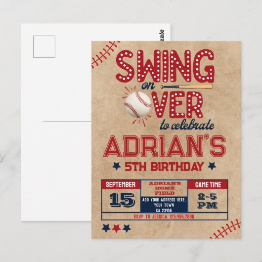 Baseball-Geburtstagskind Postkarte (Vorne/Hinten)