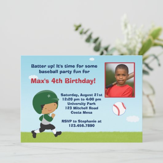 Baseball-Geburtstagspartei Einladung (Stehend Vorderseite)