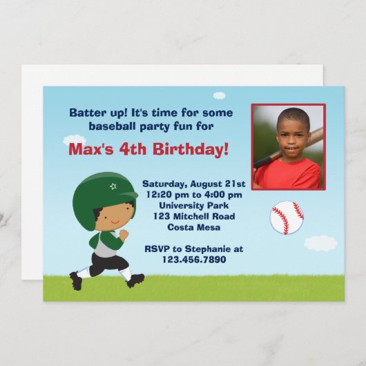 Baseball-Geburtstagspartei Einladung (Vorne/Hinten)
