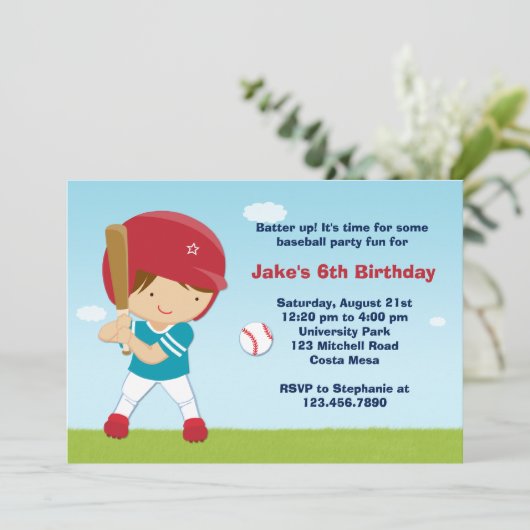 Baseball-Geburtstagspartei Einladung (Stehend Vorderseite)