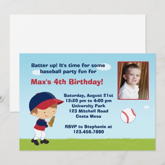 Baseball-Geburtstagspartei Einladung (Vorne/Hinten)