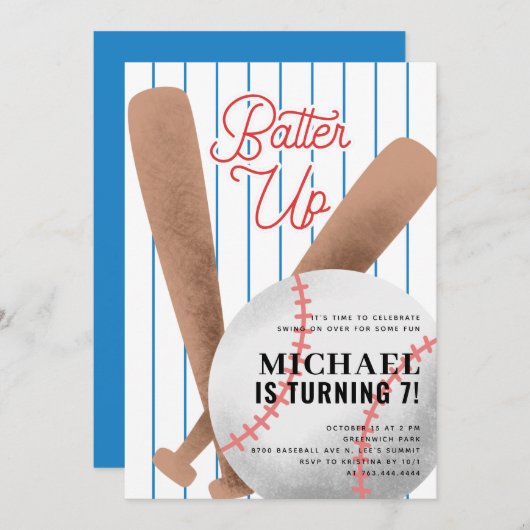 Baseball-Geburtstagsparty anpficken Einladung (Vorne/Hinten)