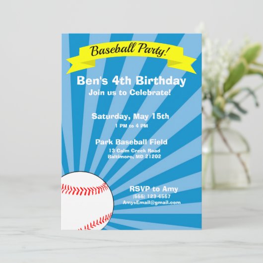 Baseball Geburtstagsparty Einladung (Stehend Vorderseite)