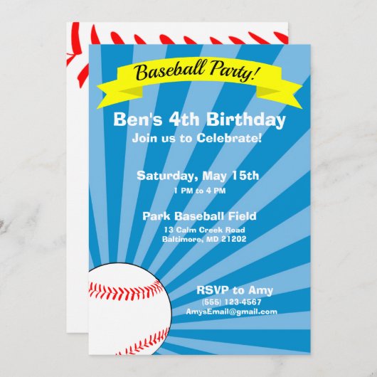 Baseball Geburtstagsparty Einladung (Vorne/Hinten)
