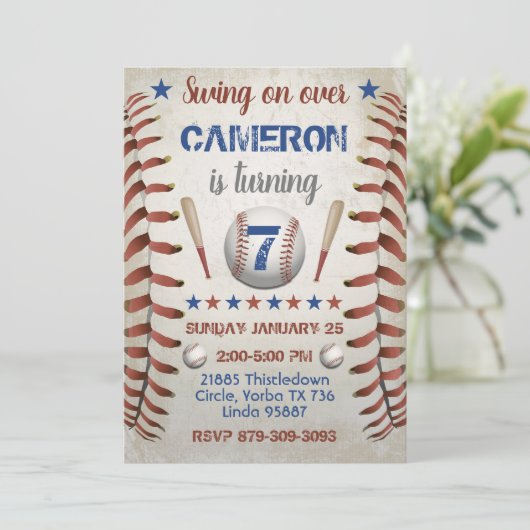 Baseball Geburtstagsparty Einladung (Stehend Vorderseite)
