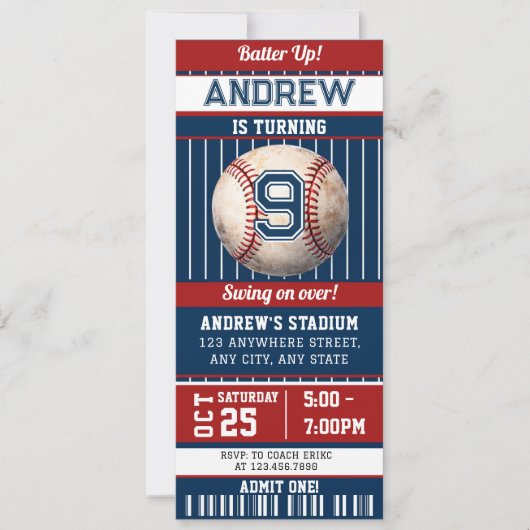 Baseball-Geburtstagsparty-Einladungsticket Einladung (Vorderseite)