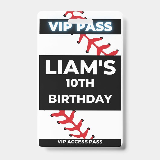 Baseball Geburtstagsparty VIP Pass Abzeichen Ausweis (Vorderseite)