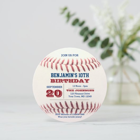 Baseball Geburtstagsrunde Einladung (Stehend Vorderseite)