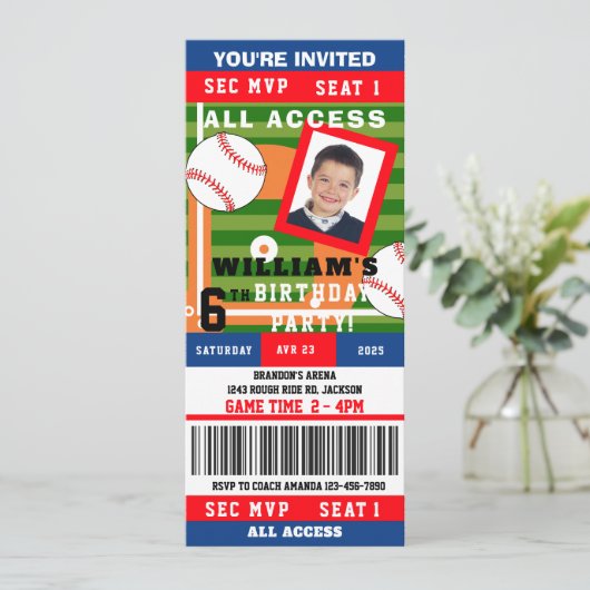 Baseball-GeburtstagsTicket Einladung (Stehend Vorderseite)