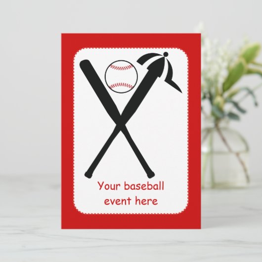Baseball gekreuzte Fledermäuse und Kappe schwarz,  Einladung (Stehend Vorderseite)