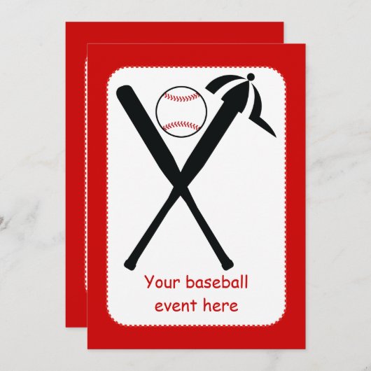 Baseball gekreuzte Fledermäuse und Kappe schwarz,  Einladung (Vorne/Hinten)