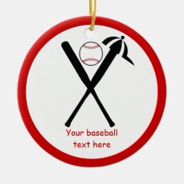 Baseball gekreuzte Fledermäuse und Kappe schwarz, Keramik Ornament