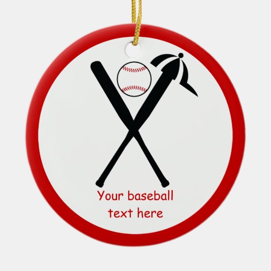 Baseball gekreuzte Fledermäuse und Kappe schwarz, Keramik Ornament (Vorne)