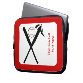 Baseball gekreuzte Fledermäuse und Kappe schwarz, Laptopschutzhülle (Vorderseite Links)