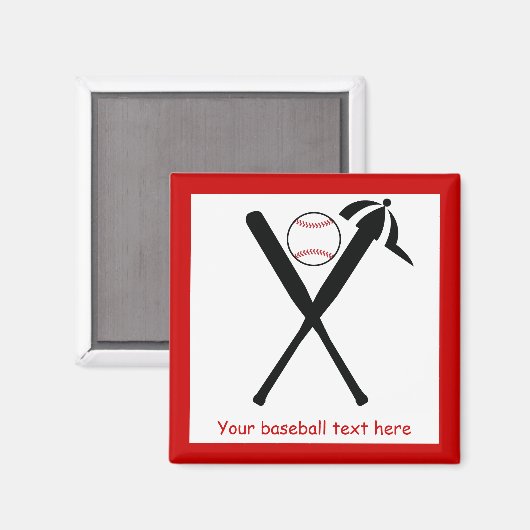 Baseball gekreuzte Fledermäuse und Kappe schwarz, Magnet (Vorderseite/Rückseite)