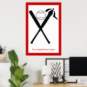 Baseball gekreuzte Fledermäuse und Kappe schwarz,  Poster (Heimbüro)