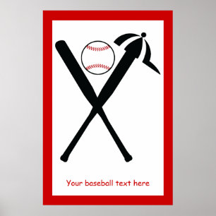 Baseball gekreuzte Fledermäuse und Kappe schwarz,  Poster