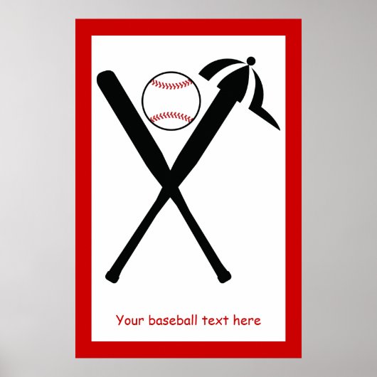 Baseball gekreuzte Fledermäuse und Kappe schwarz, Poster (Vorne)