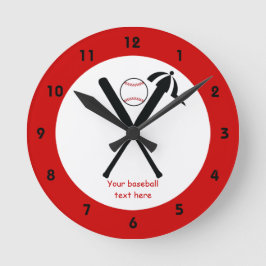 Baseball gekreuzte Fledermäuse und Kappe schwarz, Runde Wanduhr