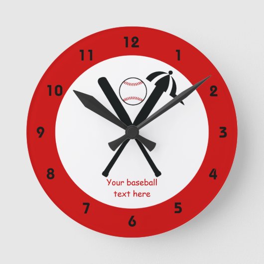 Baseball gekreuzte Fledermäuse und Kappe schwarz, Runde Wanduhr (Vorderseite)