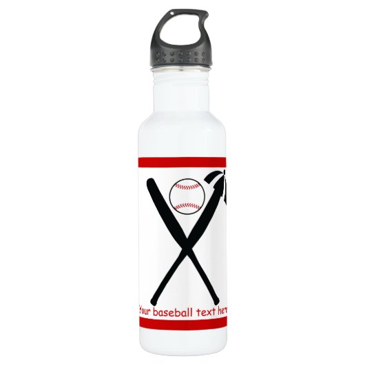 Baseball gekreuzte Fledermäuse und Kappe schwarz, Trinkflasche (Vorderseite)