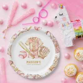 Baseball Girl Geburtstag Personalisiert Pappteller