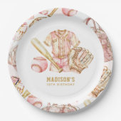 Baseball Girl Geburtstag Personalisiert Pappteller (Vorderseite)