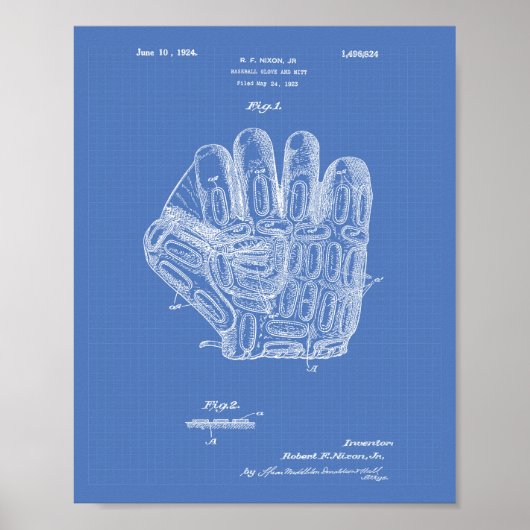 Baseball Glove 1924 Patentart - Blueprint Poster (Vorne)