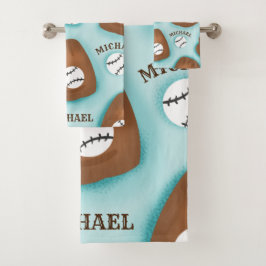 Baseball Glove Ball & Boy Name Muster Sport Thema Badhandtuch Set