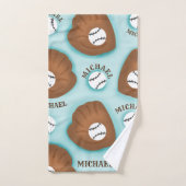 Baseball Glove Ball & Boy Name Muster Sport Thema Badhandtuch Set (Handtuch)