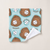 Baseball Glove Ball & Boy Name Muster Sport Thema Badhandtuch Set (Waschlappen)