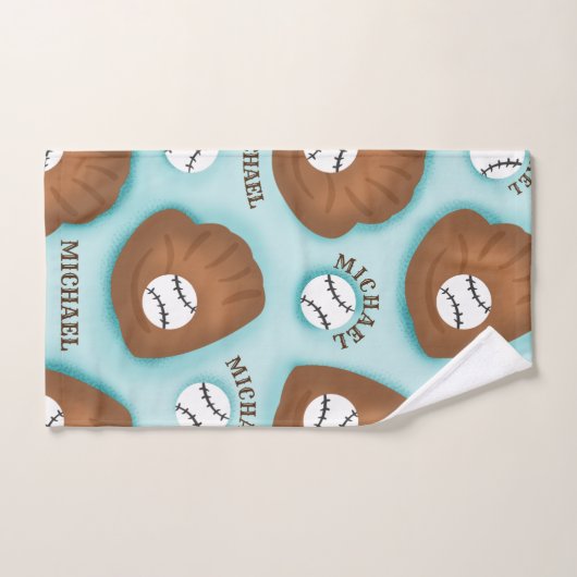 Baseball Glove Ball & Boy Name Muster Sport Thema Badhandtuch Set (Handtuch)