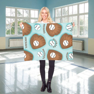 Baseball Glove Ball & Boy Name Muster Sport Thema Fleecedecke