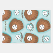 Baseball Glove Ball & Boy Name Muster Sport Thema Geschenkpapier Set (Vorderseite)