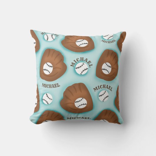 Baseball Glove Ball & Boy Name Muster Sport Thema Kissen (Vorderseite)