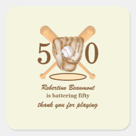 Baseball Glove Bats Themed Men's 50th Birthday Quadratischer Aufkleber