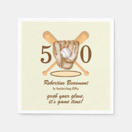 Baseball Glove Bats Themed Men's 50th Birthday Serviette