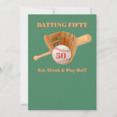 Baseball Glove Batting Fifty Men's 50th Birthday Einladung (Rückseite)