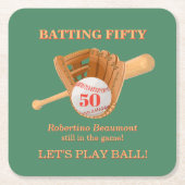 Baseball Glove Batting Fifty Men's 50th Birthday Rechteckiger Pappuntersetzer (Vorderseite)