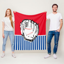 Baseball Glove Blue & Red Striping Fleecedecke