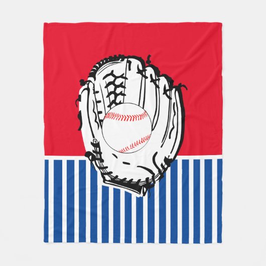 Baseball Glove Blue & Red Striping Fleecedecke (Vorderseite)