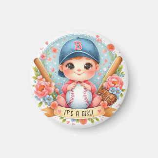 Baseball Glück Baby Mädchen Ankündigung Blumen Bab Magnet