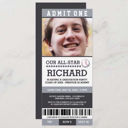 Baseball Graduierungspartei lädt ein Einladung (Vorne/Hinten)