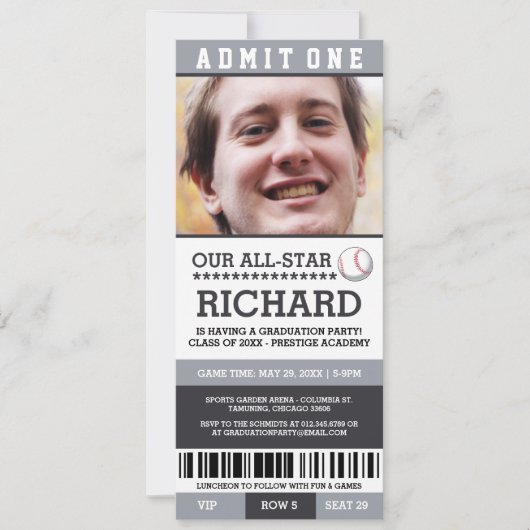 Baseball Graduierungspartei lädt ein Einladung (Vorderseite)