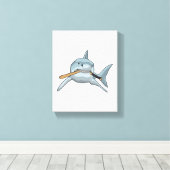 Baseball-Hai mit Baseballschläger Leinwanddruck (Insitu (Holzboden))