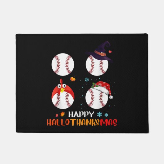 Baseball Halloween And Merry Christmas Happy Fußmatte (Vorderseite)