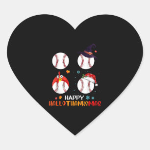 Baseball Halloween And Merry Christmas Happy Herz-Aufkleber