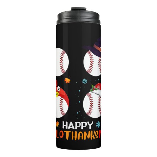 Baseball Halloween And Merry Christmas Happy Thermosbecher (Vorderseite)